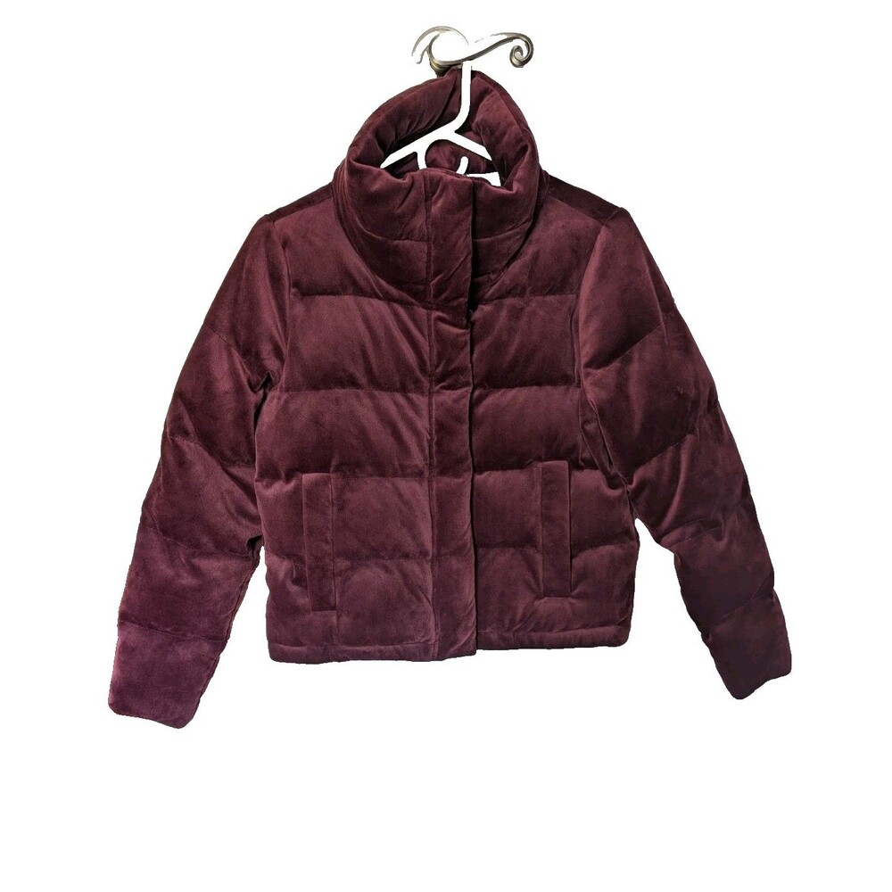 Abercrombie & Fitch Velvet Cropped Puffer Jacket XS Burgundy Quilted Y2K Winter
